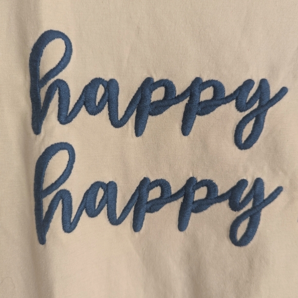 NWT Embroidered Cuffed Sleeves T Shirt WOMENS M/ L Happy Dog Happy Life Beige - Picture 10 of 13